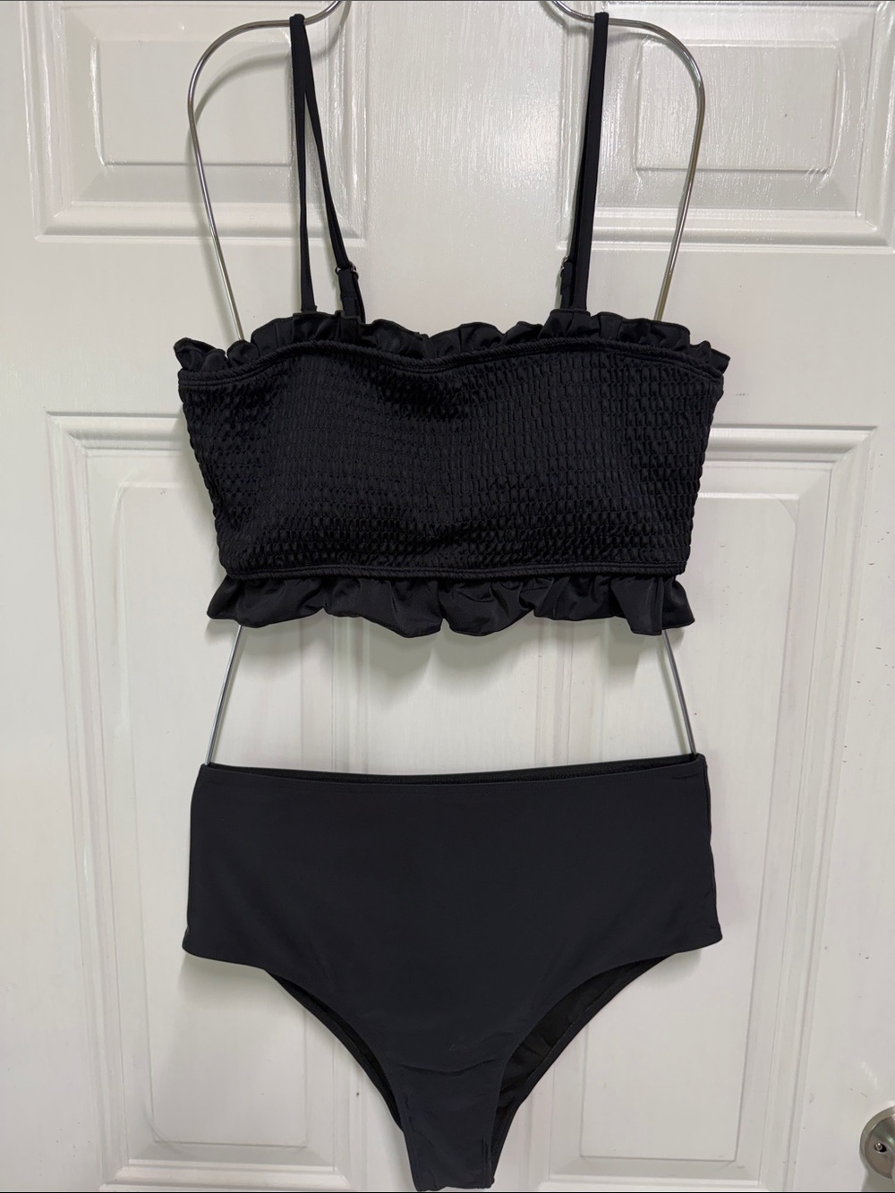 Black Ruffled Smocked Two-Piece Swim Set